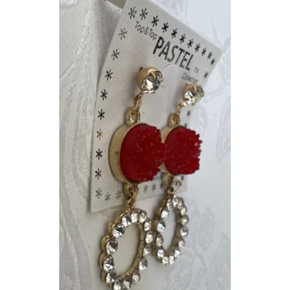 Mint Faux Crystal Gold Rhinestone Earrings Dangle Party Wedding Cruise NEW